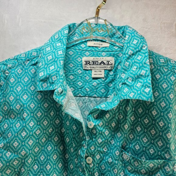 Ariat Women's Western Shirt Button Down Teal Real Long Sleeve Fitted XL Rodeo - Picture 3 of 15